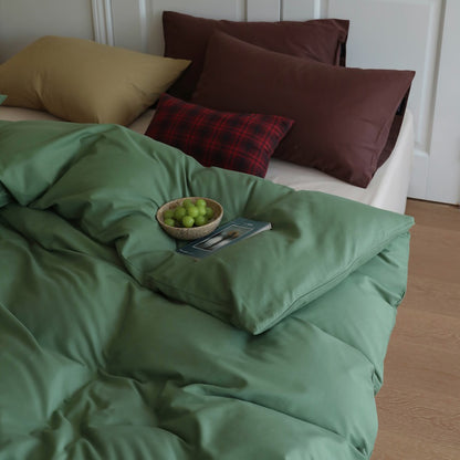 Minimalist Color-Blocked Warm Pure Cotton Thickened Brushed Four-Piece Bed Set