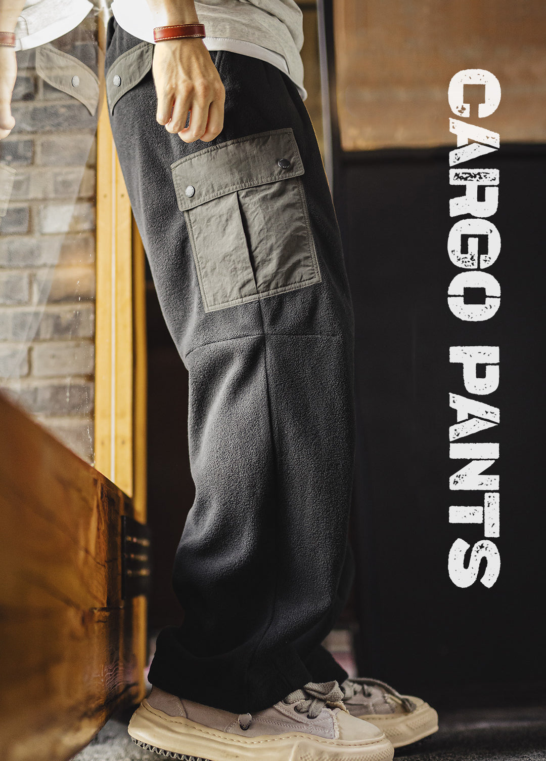 American Retro Double-Sided Fleece Sweatpants Warm Multi-Pocket Men's Trousers