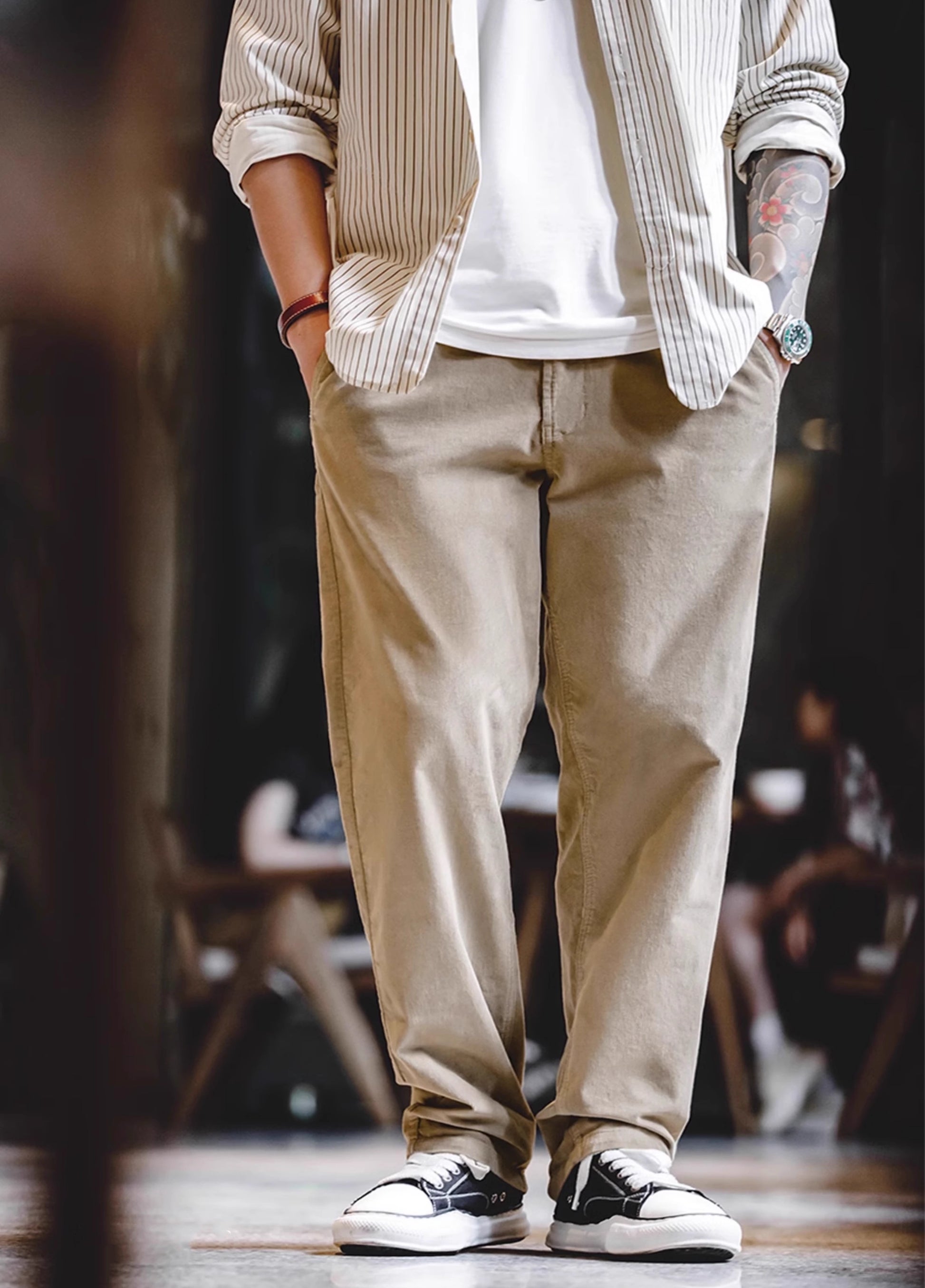 American Retro Corduroy Naples Suit Double Pleated Men's Trousers - Harmony Gallery