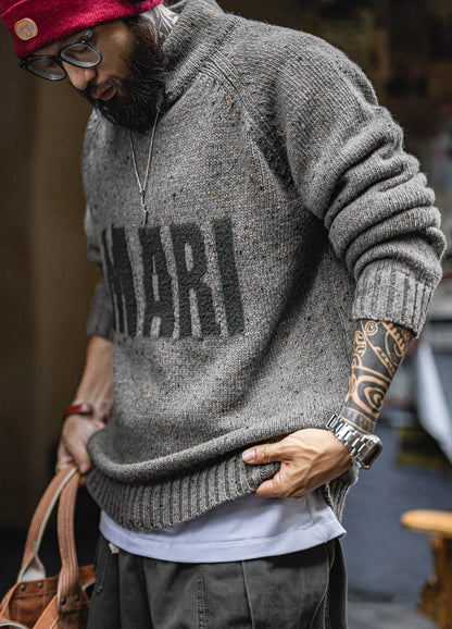 American Retro Jacquard Drape Pullover Knitwear Warm Elasticity Men's Sweater