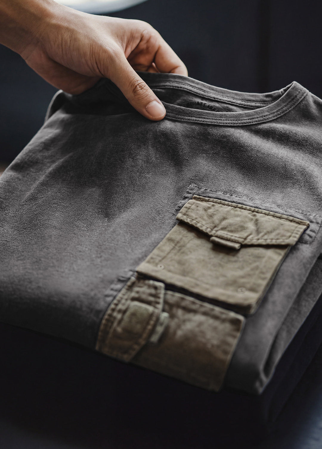 American Retro Distressed Printed Pocket Washed Pure Cotton Men's T-Shirt