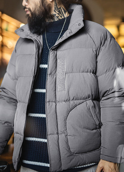 American Gray Cotton Raglan Sleeve Thickened Warm Cropped Men's Jacket - Harmony Gallery