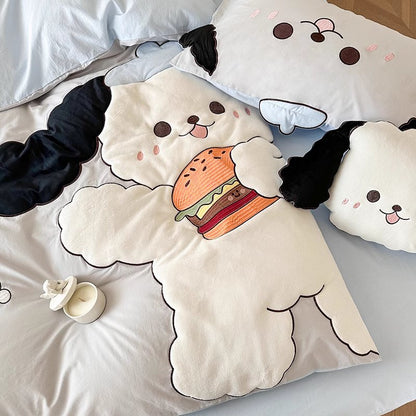 Cartoon Foodie Dog With Long Ears Washed Cotton Four-Piece Bed Set - Harmony Gallery