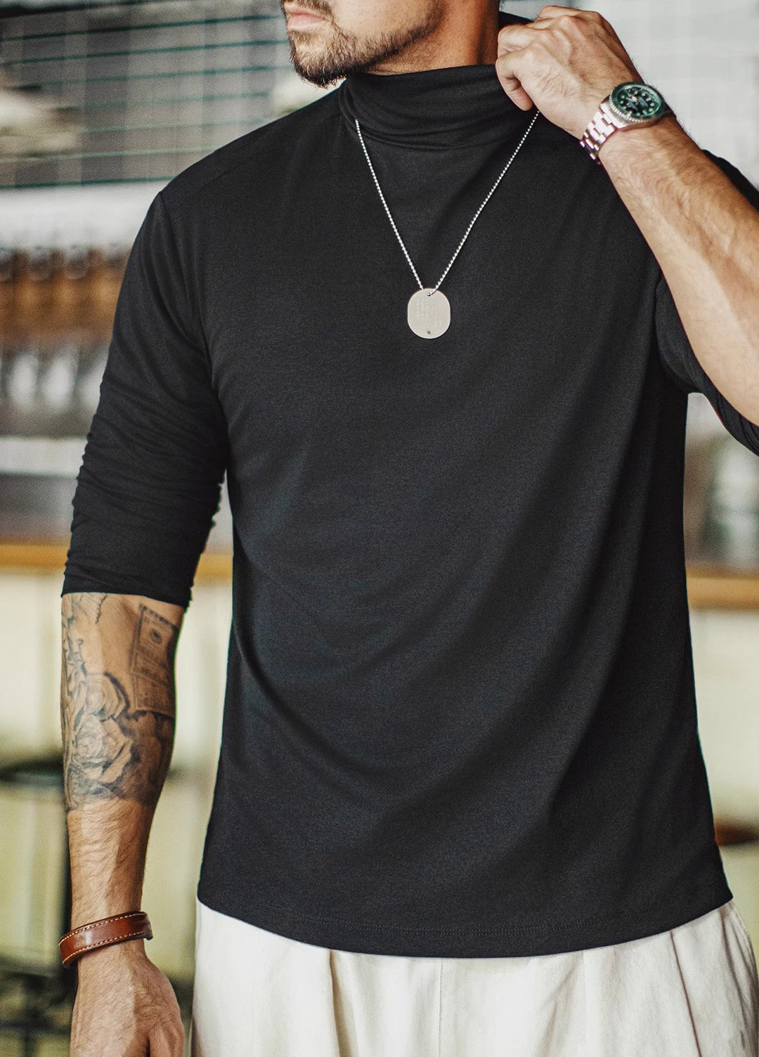 American Retro Bottoming Antibacterial Half-High Collar Thermal Men's Sweater - Harmony Gallery