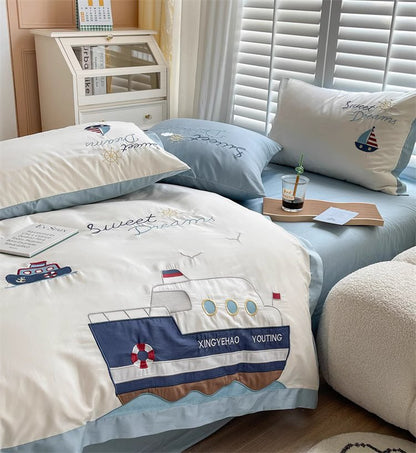 Cartoon Cute Navigator Four-Piece Pure Cotton Bed Set