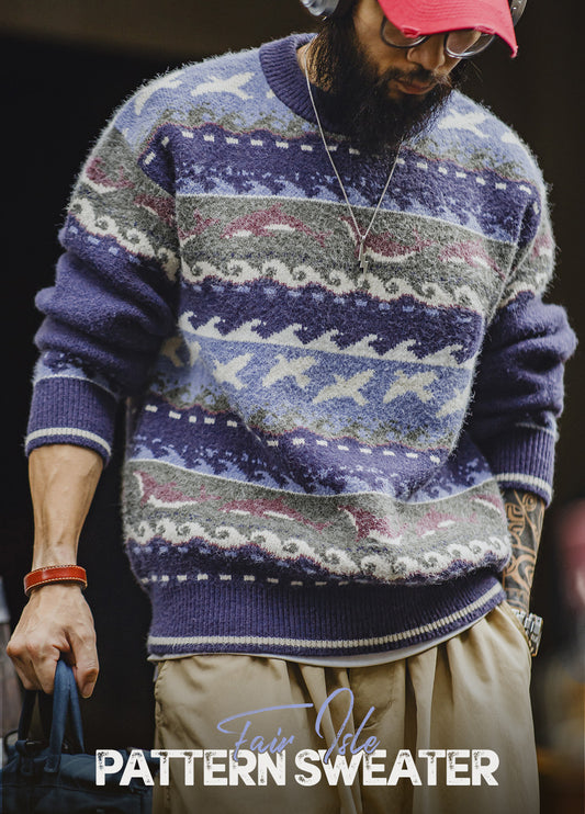 American Retro Fair Isle Pullover Thick Warm Outerwear Knitwear Men's Sweater