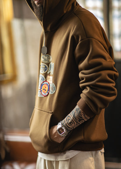 American Badge With Fleece Lining Micro-Elasticity Loose-Fitting Men's Sweater