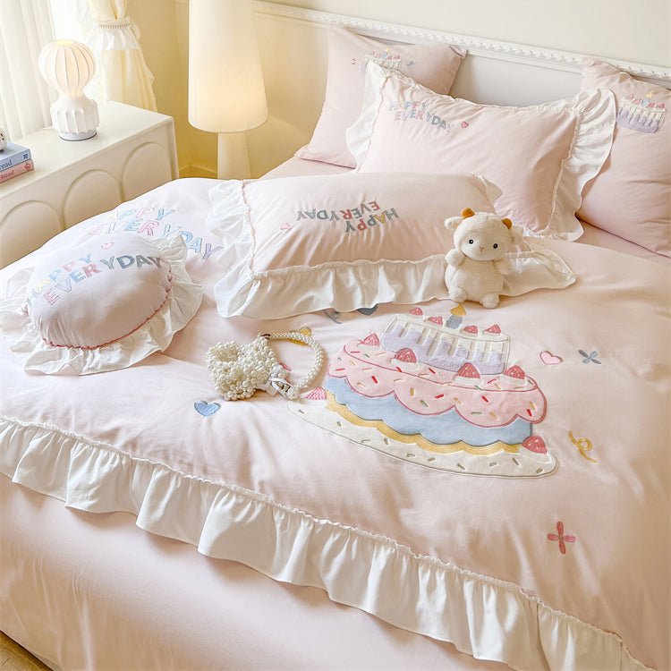 Girly Heart Cute Cake Thick Cotton Brushed Four-piece Fall And Winter Bed Set - Harmony Gallery