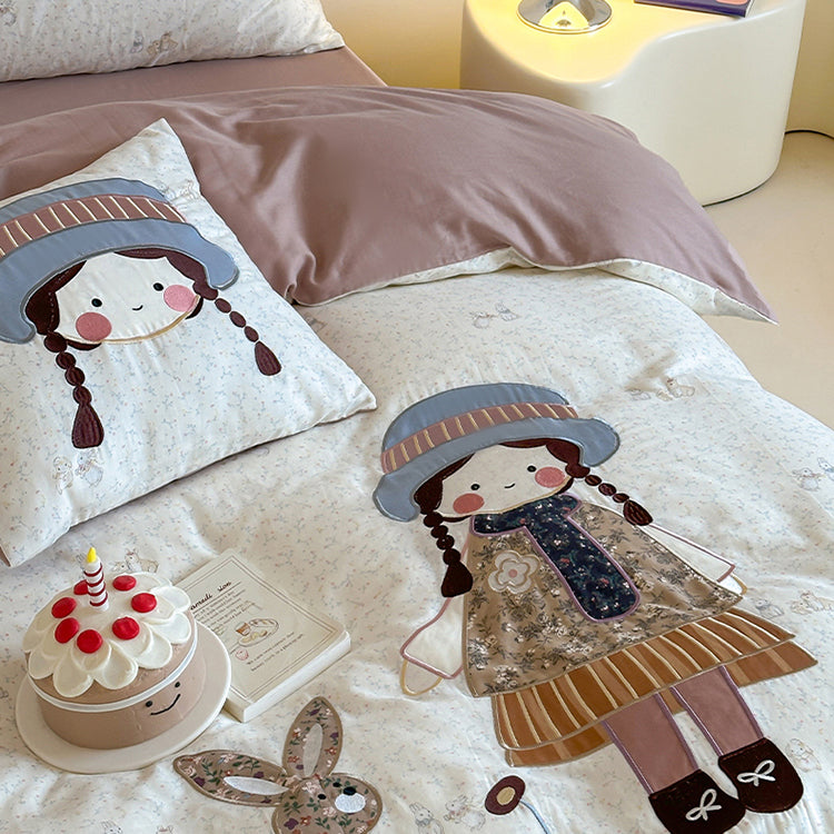 Girl Embroidered Breathable Double-Layer Super Soft Pure Four-Piece Bed Set