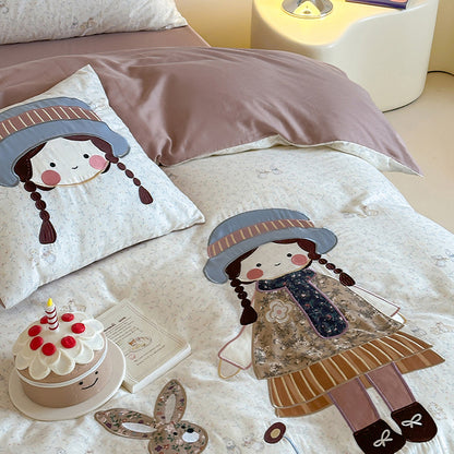 Girl Embroidered Breathable Double-Layer Super Soft Pure Four-Piece Bed Set