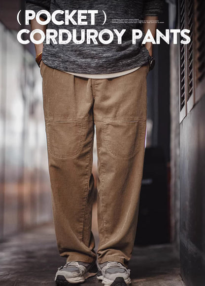 American Retro Multi-Pocket Corduroy Loose Pure Cotton Men's Trousers