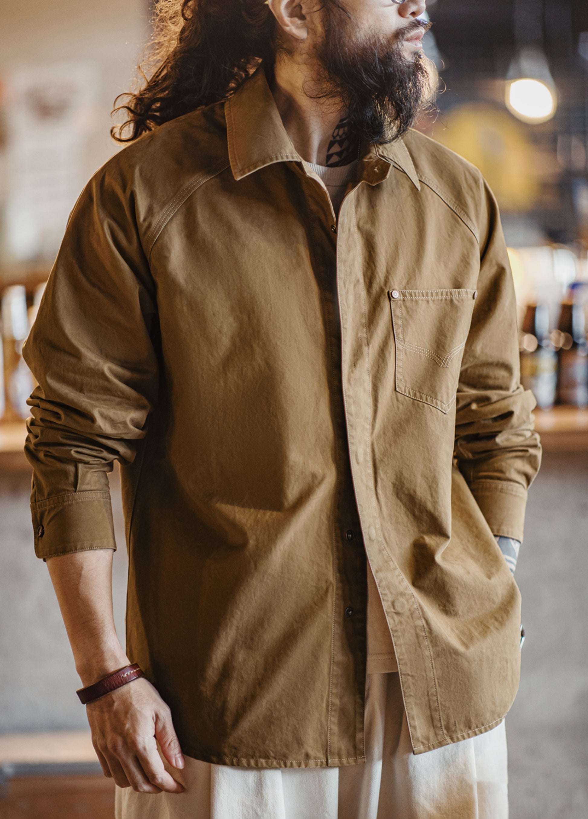 American Retro Printed Maillard Western Denim Pure Cotton Men's Shirt - Harmony Gallery