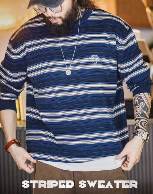 American Striped City Boy Blended Off-Shoulder Men's Sweater