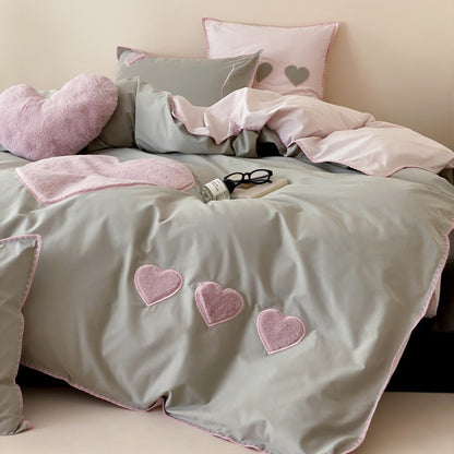 Girls Love Fall And Winter Thickened Brushed Four-piece Pure Cotton Bed Set