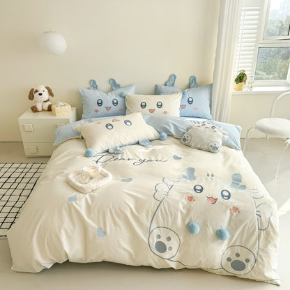 Cartoon Cute Little Fat Dragon Pure Cotton Washed Four-Piece Bed Set