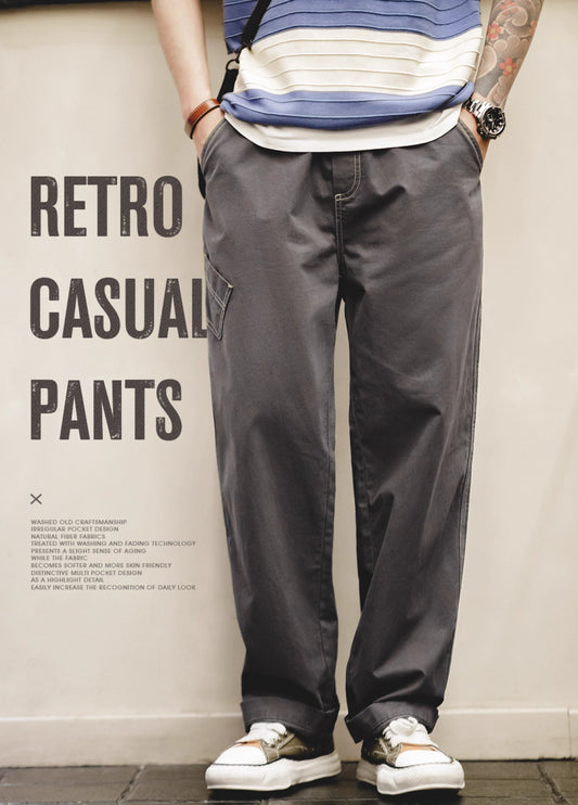 American Retro Multi-Pocket Pure Cotton Straight Men's Trousers - Harmony Gallery