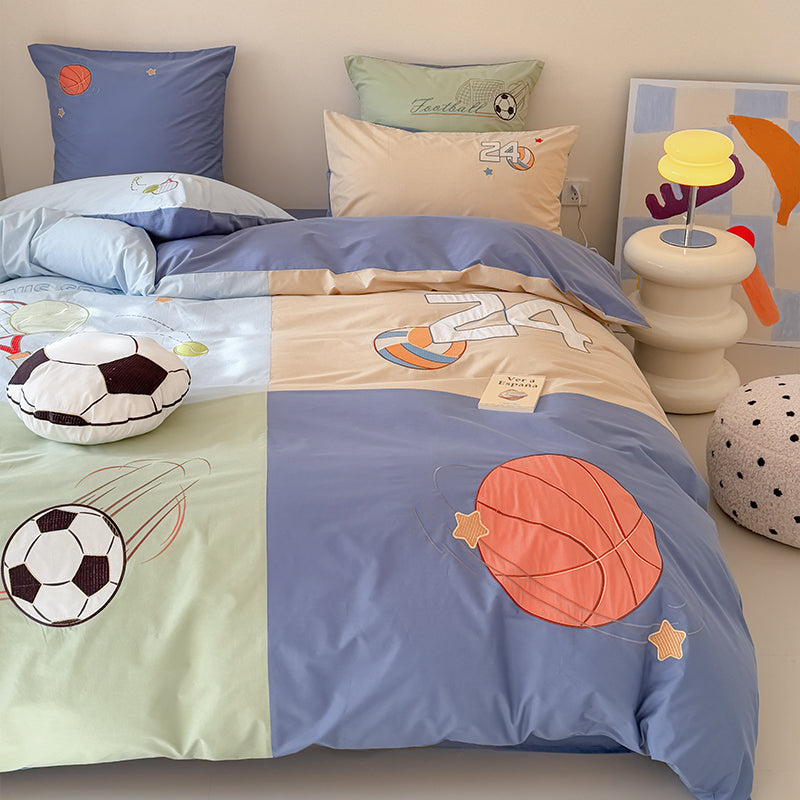 Children's Cartoon Football Boy Pure Cotton Washed Four-Piece Bed Set
