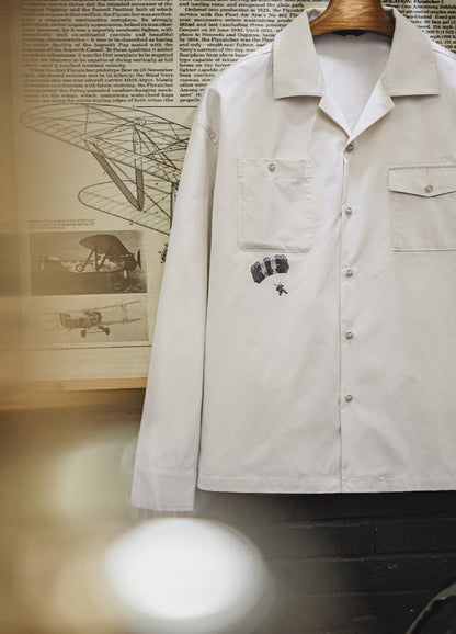 American Retro Print Cuban Collar Long Sleeve Oversized Silhouette Men's Shirt - Harmony Gallery