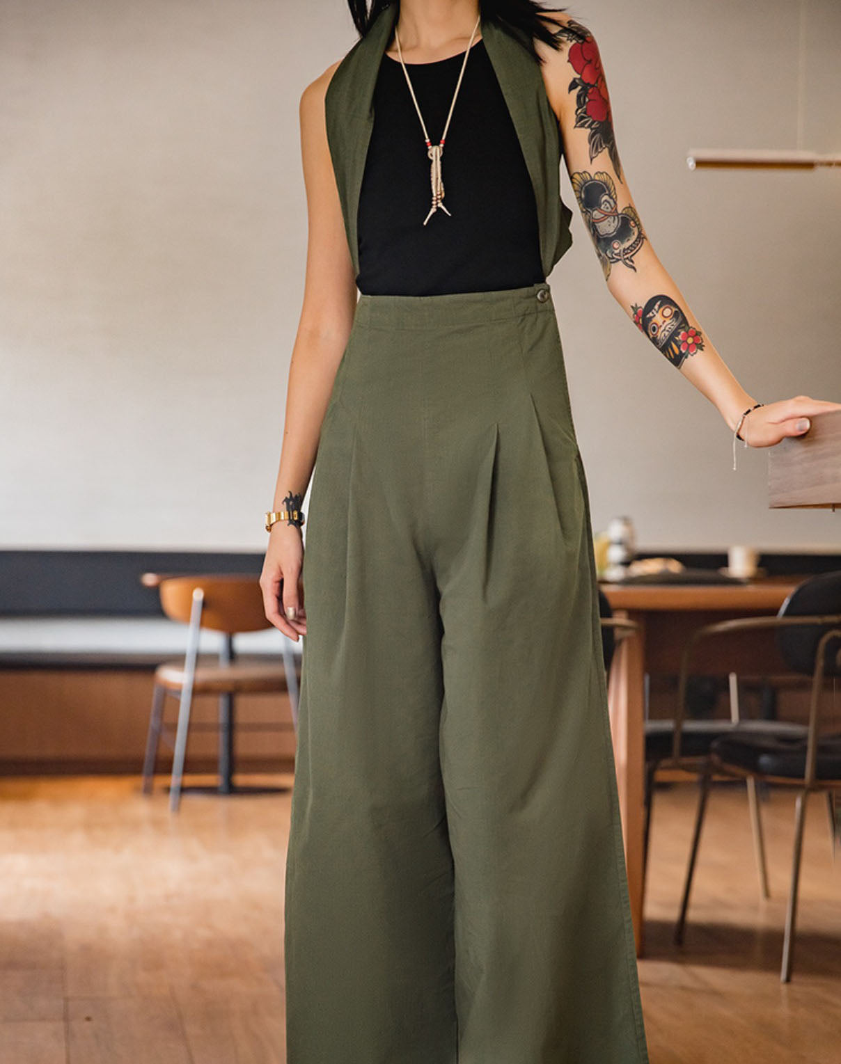 Retro Straight Wide-Legged Hanging Women's Casual Jumpsuits