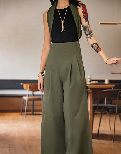 Retro Straight Wide-Legged Hanging Women's Casual Jumpsuits - Harmony Gallery