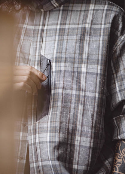 American Retro Workwear Gray Grid Yarn-Dyed Blended Men's Shirt