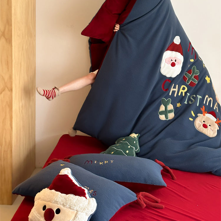 Christmas Old Man Thickened Santa Four-piece Set Warm Milk  Bed Set - Harmony Gallery