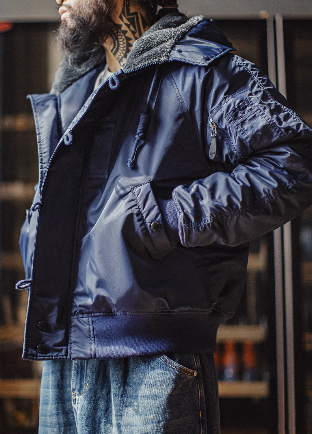 American Retro N2A Fur Collar Parka Blue Mountain Eagle Cotton Men's Jacket