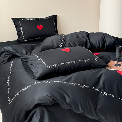 Light Luxury High-End Black Love Four-Piece Pure Cotton Bed Set