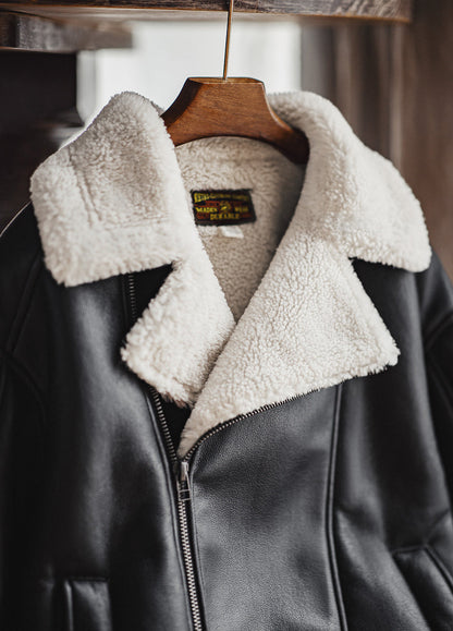 American G1 Flight Bomber Faux Textured Lambswool Lychee Leather Men's Jacket