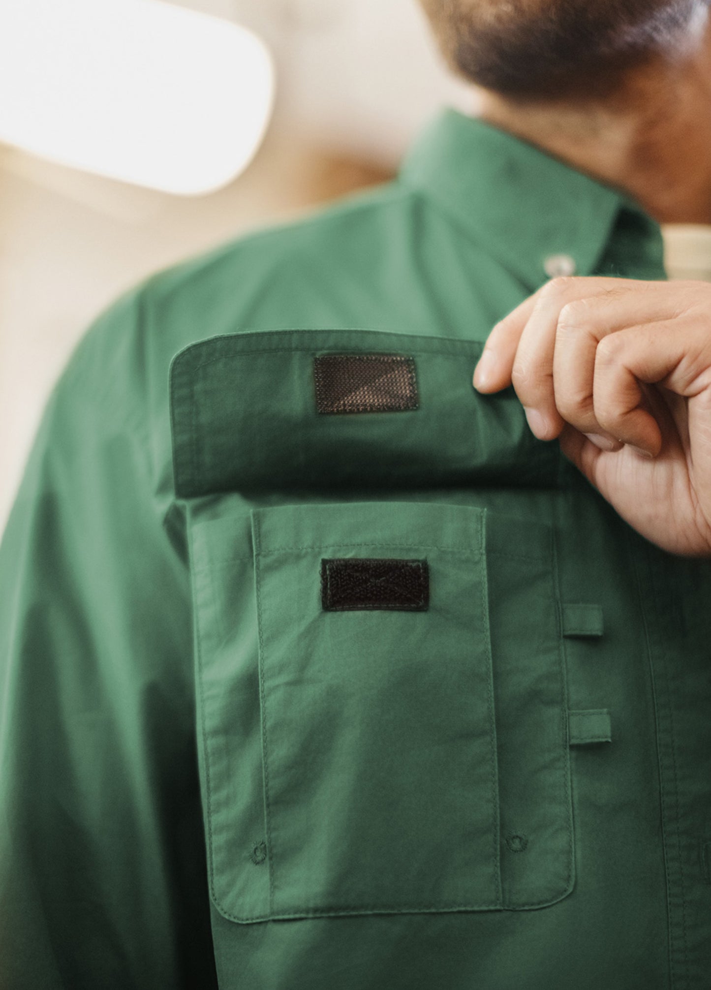 American Retro Multi-Pocket Green No Bullet  Layered Thin Men's Shirt - Harmony Gallery