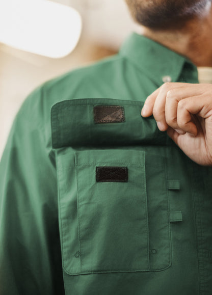 American Retro Multi-Pocket Green No Bullet  Layered Thin Men's Shirt - Harmony Gallery