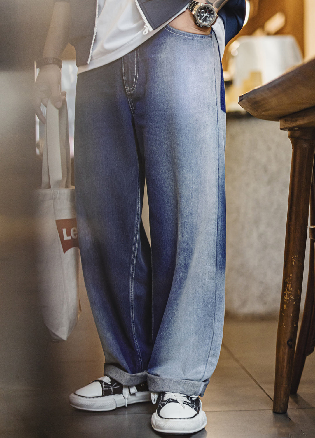 American Gradient Ice Blue Washed Denim Lyocell Clean Fit Men's Jeans - Harmony Gallery