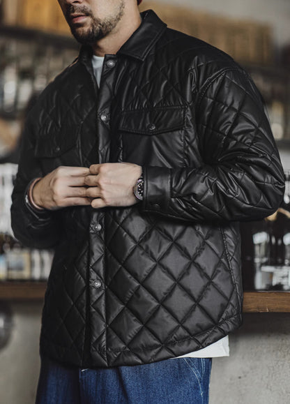 American Retro Quilted Diamond Check Keep Warm No Hood Men's Jacket