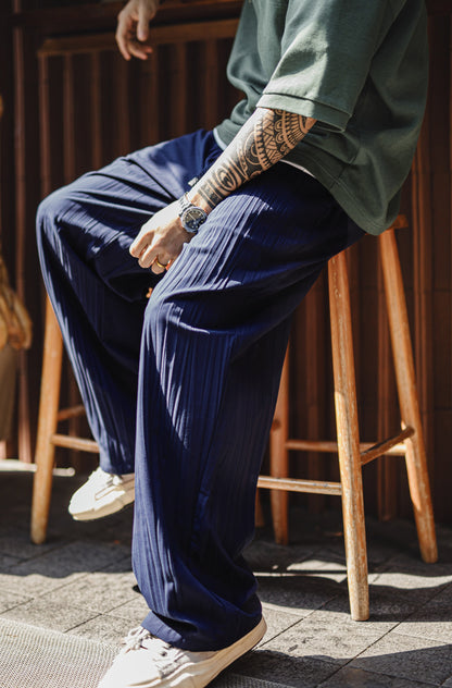 American Retro Pleated Meditation Light Breathable Drawstring Drape Men's Trousers - Harmony Gallery