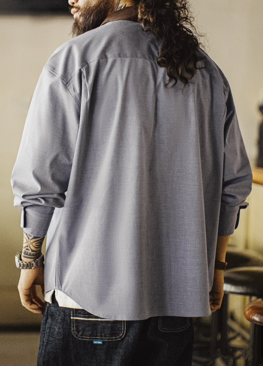 American Casual Corduroy Patchwork Meteorite Gray Thin Daily Men's Shirt - Harmony Gallery