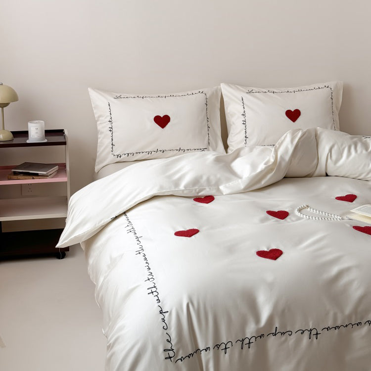 Light Luxury High-End Black Love Four-Piece Pure Cotton Bed Set