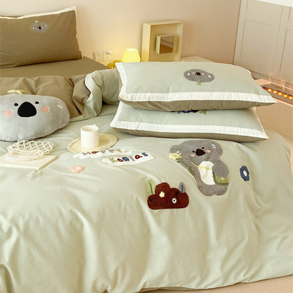 Cartoon Cute Little Koala Brushed Pure Cotton Thickened Four-Piece Bed Set