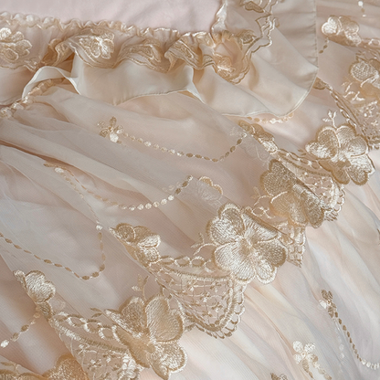 French Romantic Four-Pieces Thickened Warm Double-Sided Baby Lace Trim Bed Set