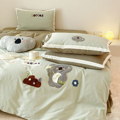 Cartoon Cute Little Koala Brushed Pure Cotton Thickened Four-Piece Bed Set