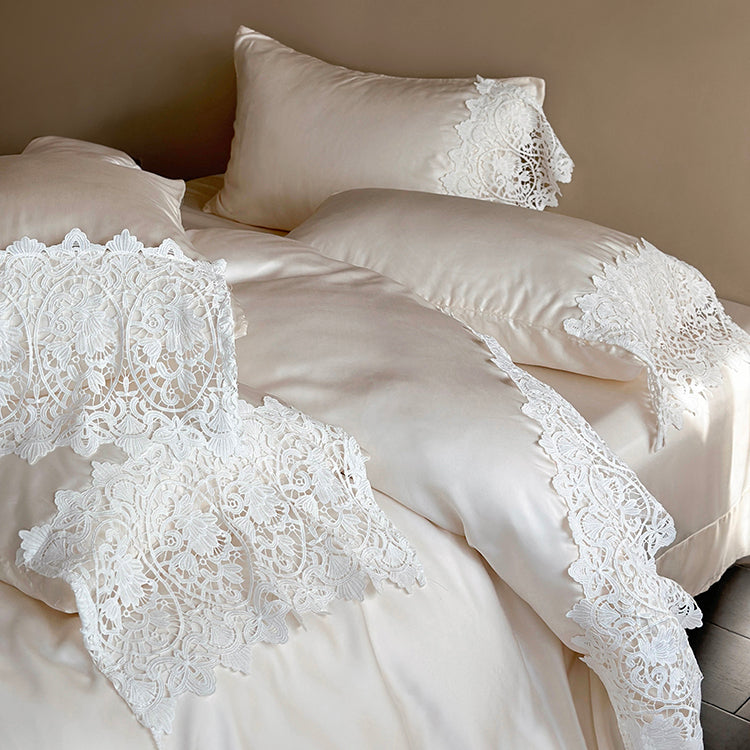 Set da letto in quattro pezzi in tencel double face in pizzo francese romantico