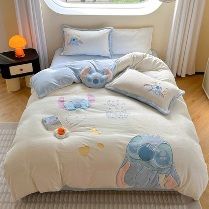 Disney Cute Stitch Washed Pure Cotton Four-piece Bed Set