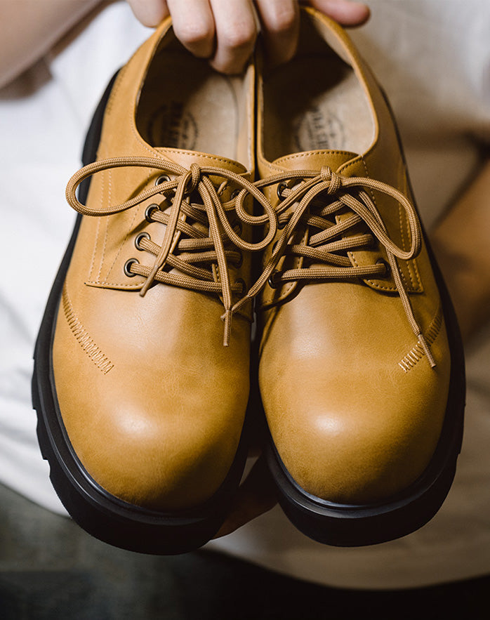 Derby Big Head Workwear Low-Top Yellow Leather Men's Dress Shoes Derby Big Head Workwear Low-Top Yellow Leather Men's Dress Shoes