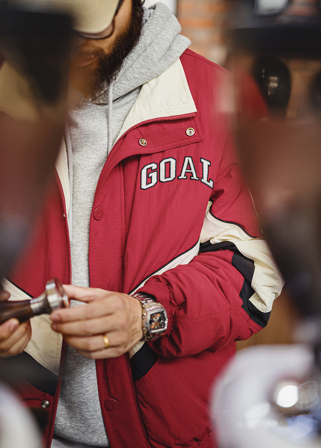 American Patchwork Racing With Red Collar Thickened Warm Cotton Men's Jacket