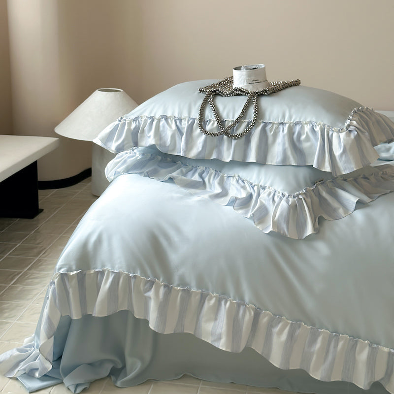 French Lotus Leaf Lace Four-Piece Ice Silky Nude Sleeping Bed Set