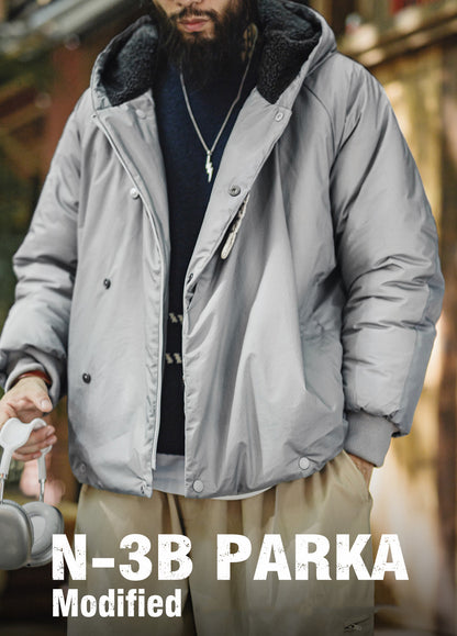 American N3B Gray Parka Coat Short Hooded Thickened Warm Cotton Men's Jacket