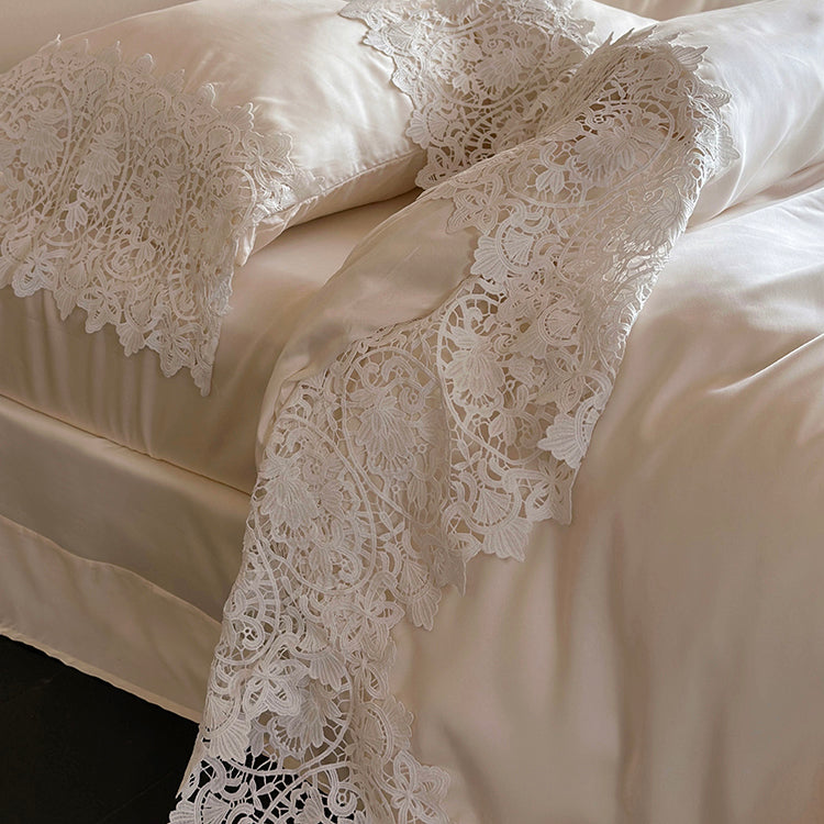 Set da letto in quattro pezzi in tencel double face in pizzo francese romantico