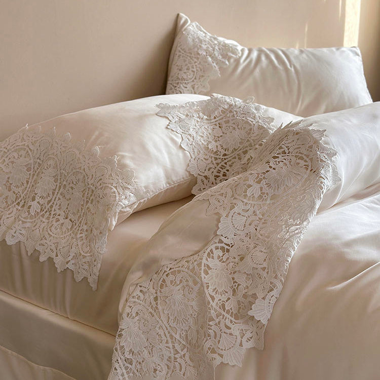 Set da letto in quattro pezzi in tencel double face in pizzo francese romantico