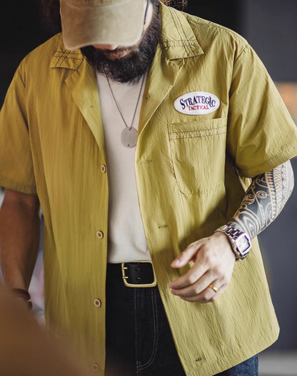 American Workwear Retro Wrinkled Cuban Collar Thin Men's Shirt - Harmony Gallery