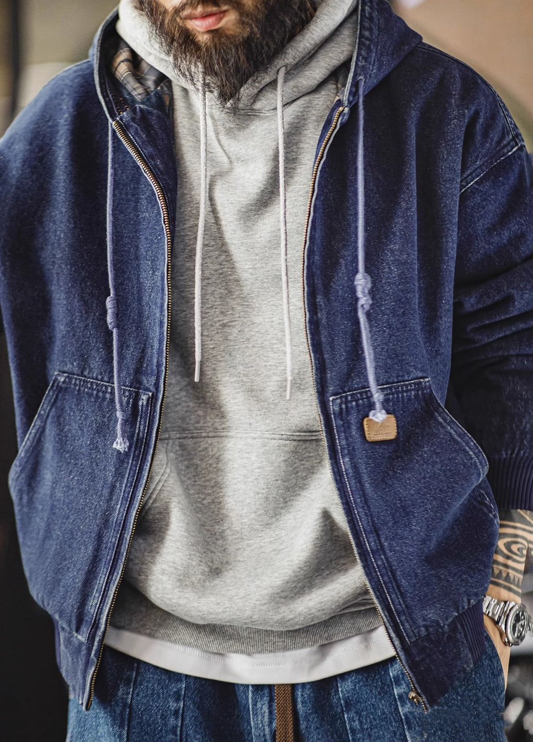 American Retro Washed Denim Outerwear Hooded Heavy Distressed Men's Jacket - Harmony Gallery