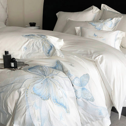 Light Luxury Cotton Exquisite Butterfly Embroidered Four-Piece Bed Set